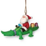 Santa Riding Alligator Gator with Gifts Holiday Christmas Ornament