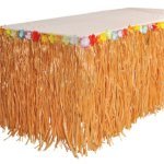 RINCO Luau Natural Color Grass Table Skirt Decoration with Tropical Flowers, 9' x 29"