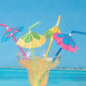 24 Multicolored Cocktail Parasol Umbrella Straws