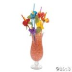 36 Colorful FLOWER HIBISCUS Straws/LUAU PARTY DECOR/Tropical Polyester Florals/3 Dozen/TABLE Beverage DECORATIONS