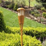 Newhouse Lighting Solar Flickering LED Tiki Torches, Bamboo Finish, 4-Pack