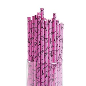 Pink I Love Paris Disposable Drinking Straws - 24 pcs