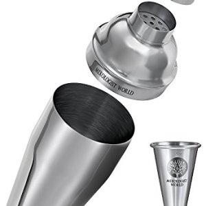 Mixologist World Cocktail Shaker Set with Recipes Booklet / Double Stainless Steel Jigger