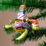 Sea Turtle Christmas Ornament Wearing a Santa Hat and Scarf, Carrying Presents on His Back
