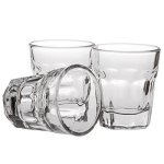 Shot Glasses Set by Trendy Bartender - 1,5 Ounce Round Heavy Base Shot Glass for Whiskey, Tequila, Vodka - Polishing Cloth & Bottle Pourer With Tapered Spout - Retail Packaging (4pcs, Clear)