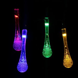 iDOO 30 LED Solar Powered Outdoor Indoor String Lights Water Drop 19.7ft IP65 Waterproof Ambiance Lighting with 2 Modes for Christmas Garden Patio Party Path Yard Decorations - Multi Color