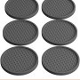 Table Drink Coasters Silicone 6 Pack with Good Grip on any Tabletop or Bar, Prevents Furniture Damage, Large Modern Soft Rubber Place Mat for Beverage and Liquor Drinking Glasses, Black