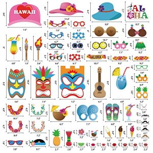 60pcs Luau Photo Booth Props - Hawaiian/Tropical/Tiki/Summer Pool Party Decorations Supplies