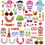 Luau Hawaiian Photo Booth Props Kit,For Holiday, Beach Pool Parties,Birthdays Party Decoration Supplies-60 Kits