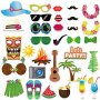 Luau Hawaiian Themed Photo Booth Props Kit for Holiday, Summer Festivals Celebrations, Beach Pool Wedding Birthdays Party Supplies - 32 Pcs